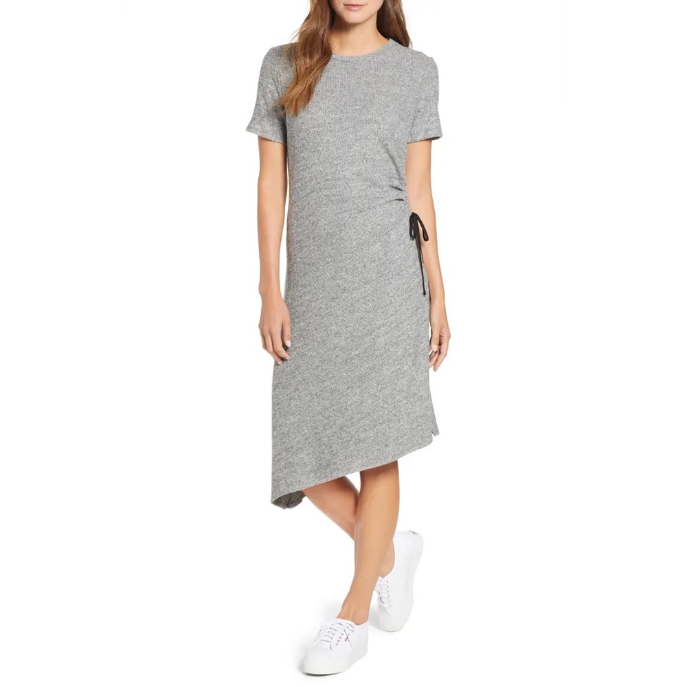 TDC Asymmetrical Side Lace Up Sweater Dress Gray